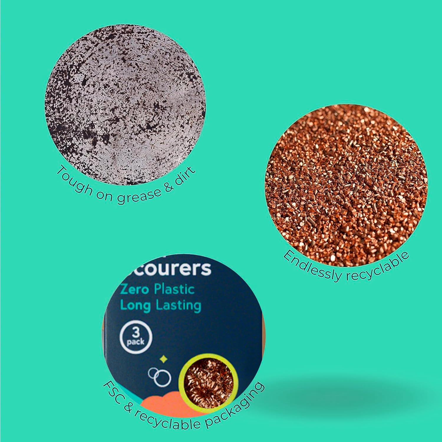 Copper Scourers Recyclable Pack of 3 60g
