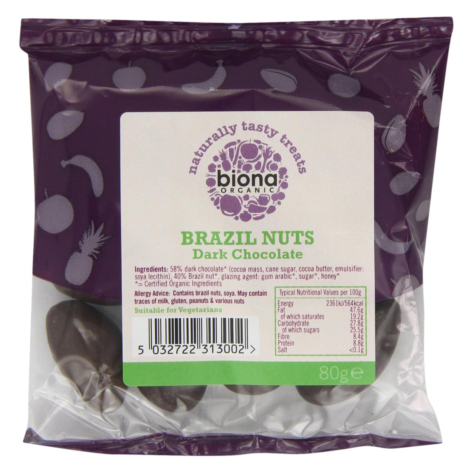 Organic Plain Chocolate Covered Rainforest Brazils 80g