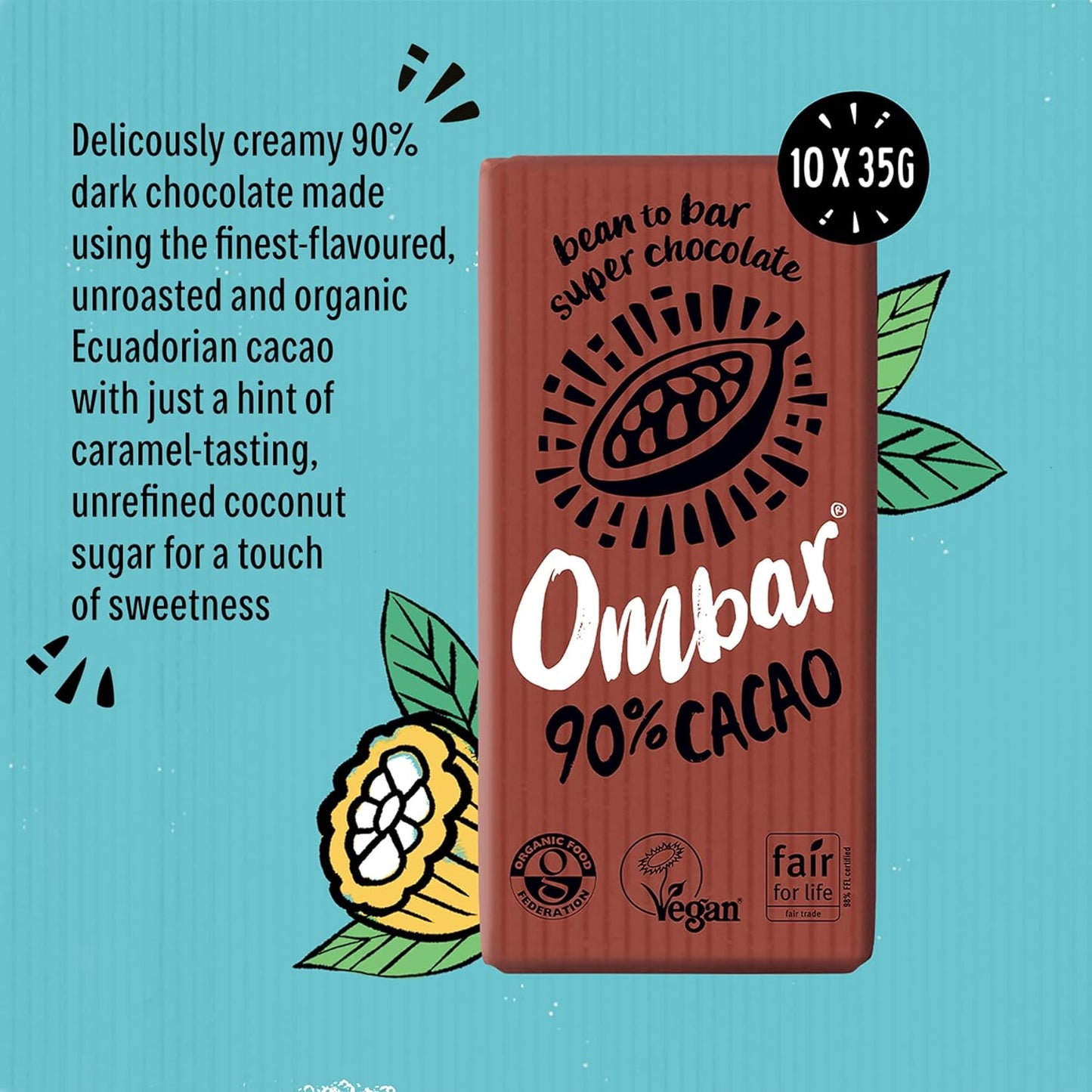 90% Cacao Chocolate Bar 35g - Ombar - Chocolate Bar - Eco Natural Products