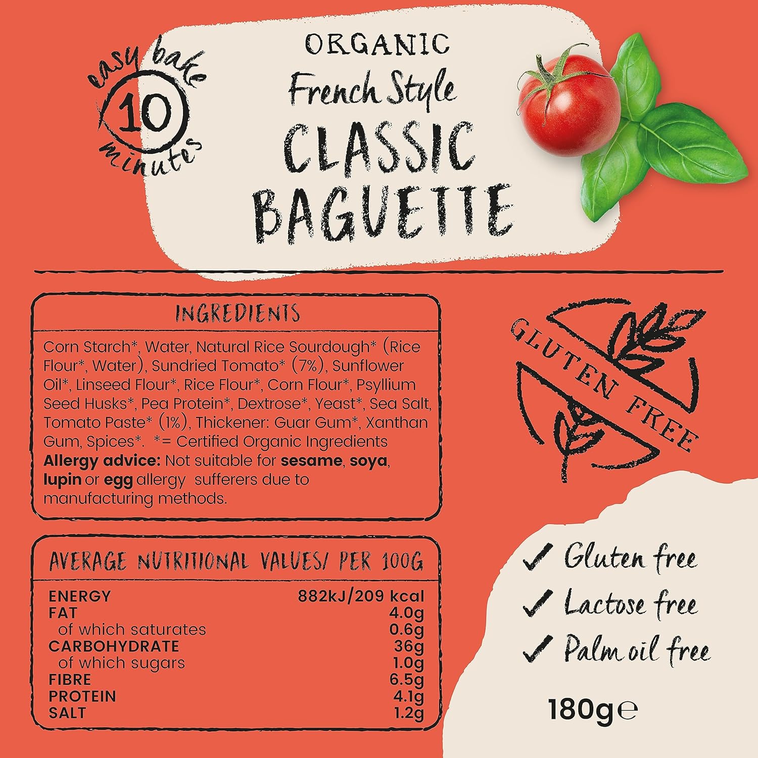 Organic Classic Baguette French Style GF 180g