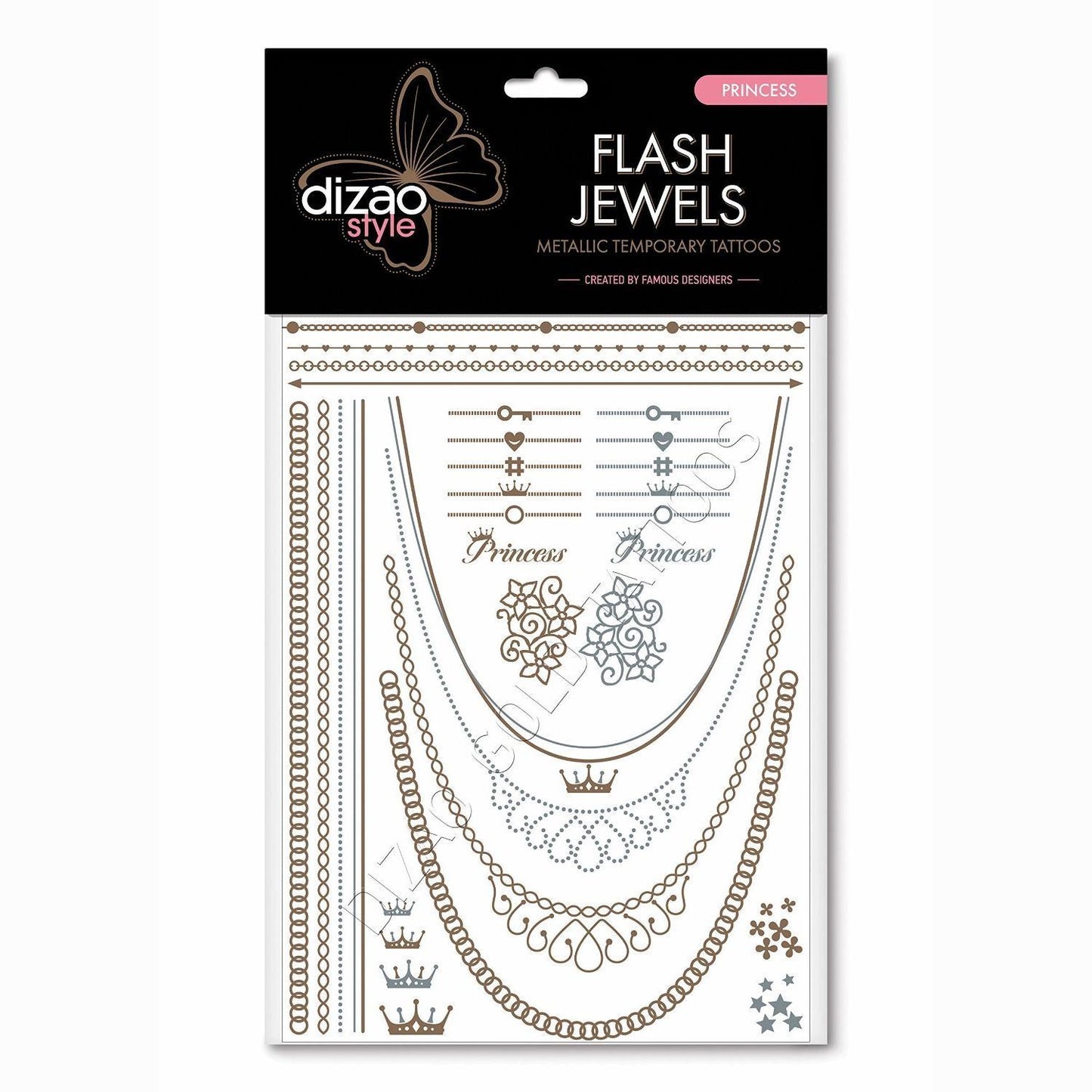 Dizao Style Flash Jewels Gold Metallic Temporary Tattoos Princess