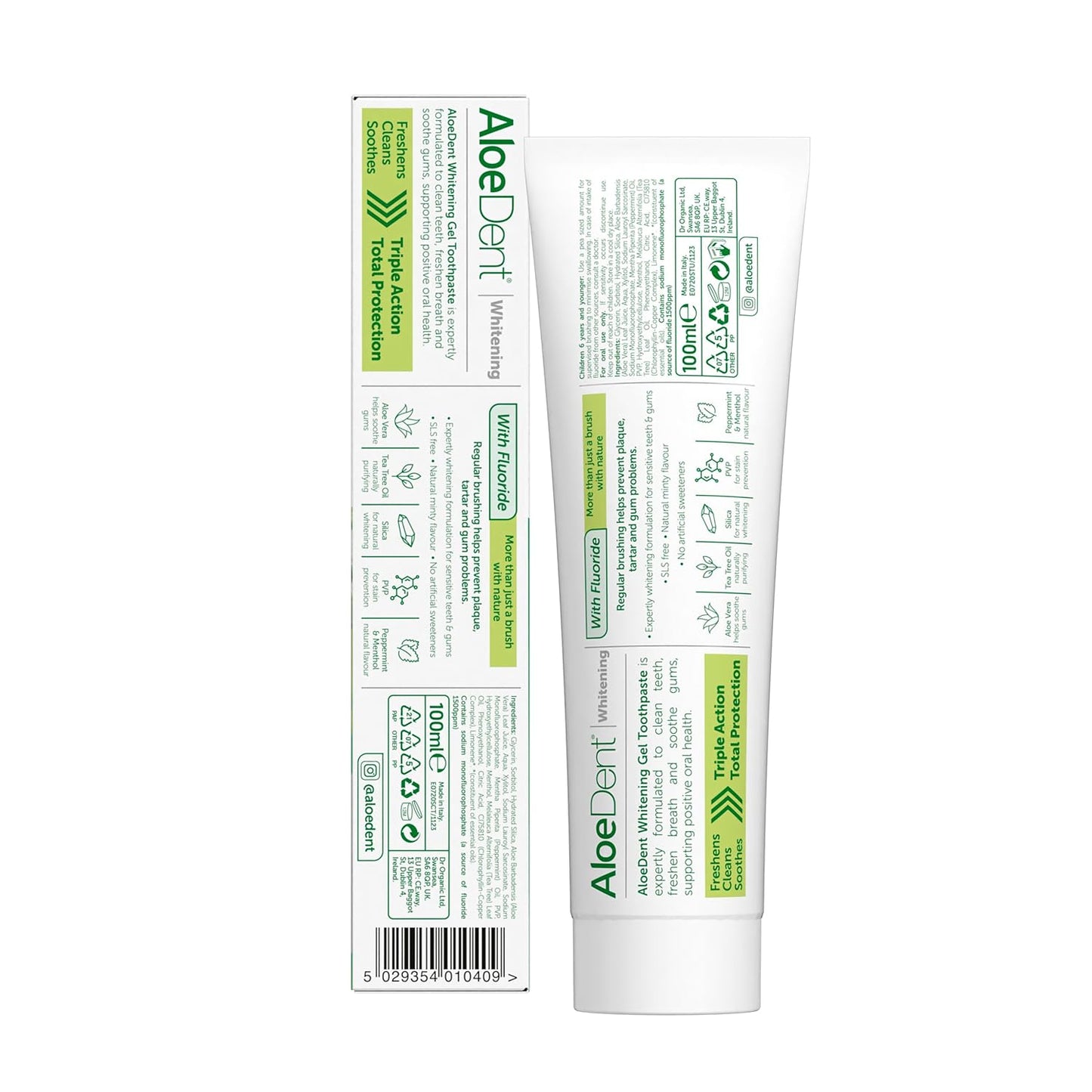 Aloe Dent Whitening Silica Toothpaste Peppermint Fluoride 100ml back packaging