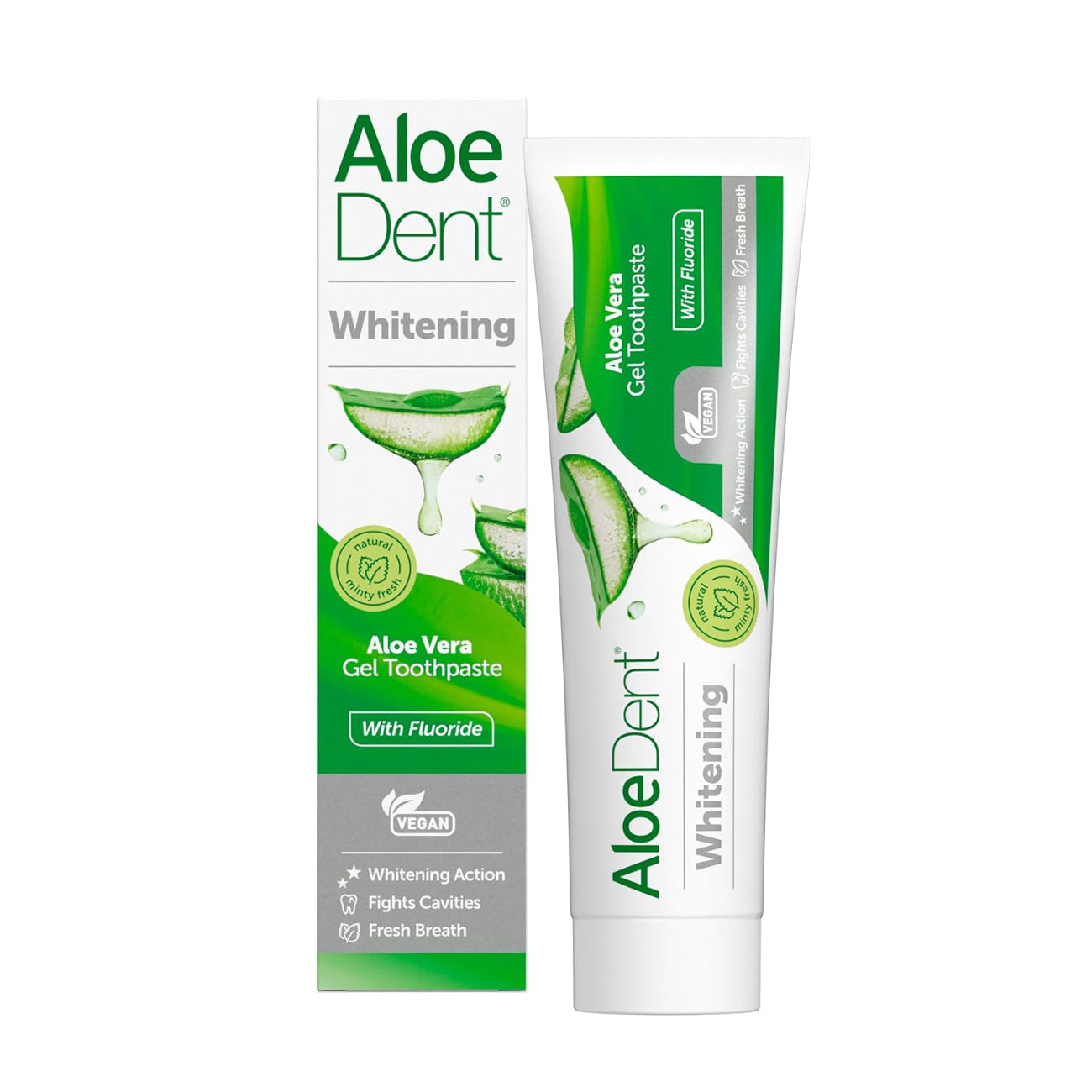 Aloe Dent Whitening Silica Toothpaste Peppermint Fluoride 100ml front packaging