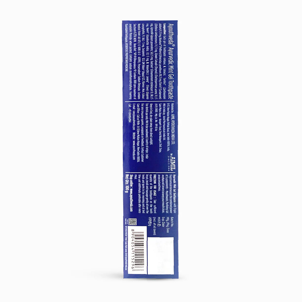 Ayouthveda Ayurvedic Mint Gel Toothpaste 100g back box packaging