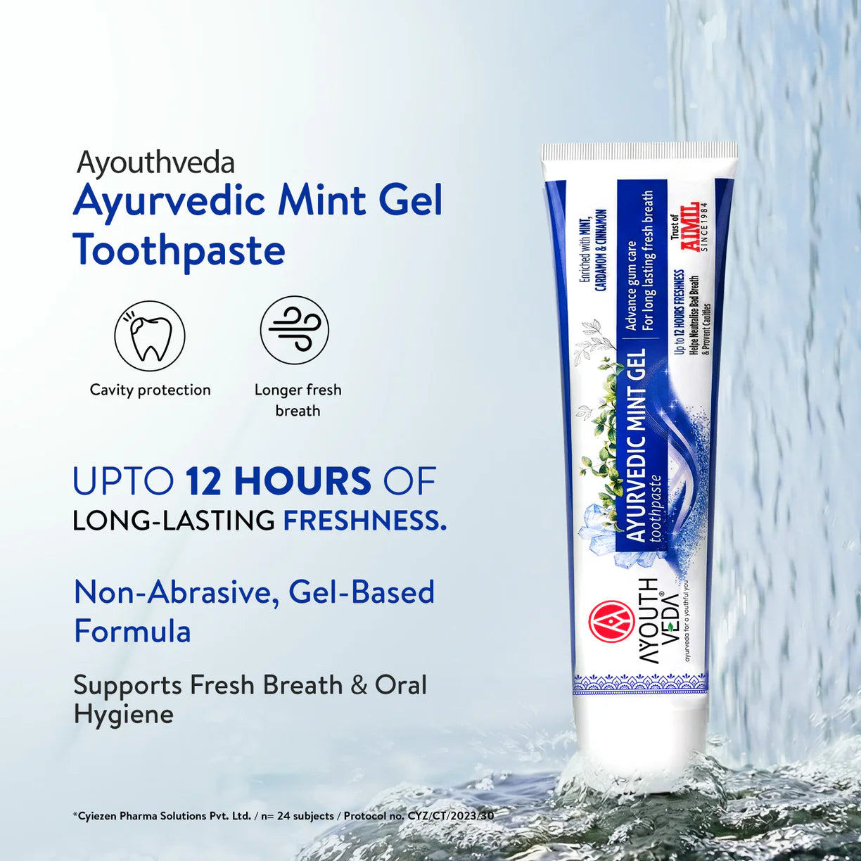 Ayouthveda Ayurvedic Mint Gel Toothpaste 100g up to 12hrs long lasting freshness