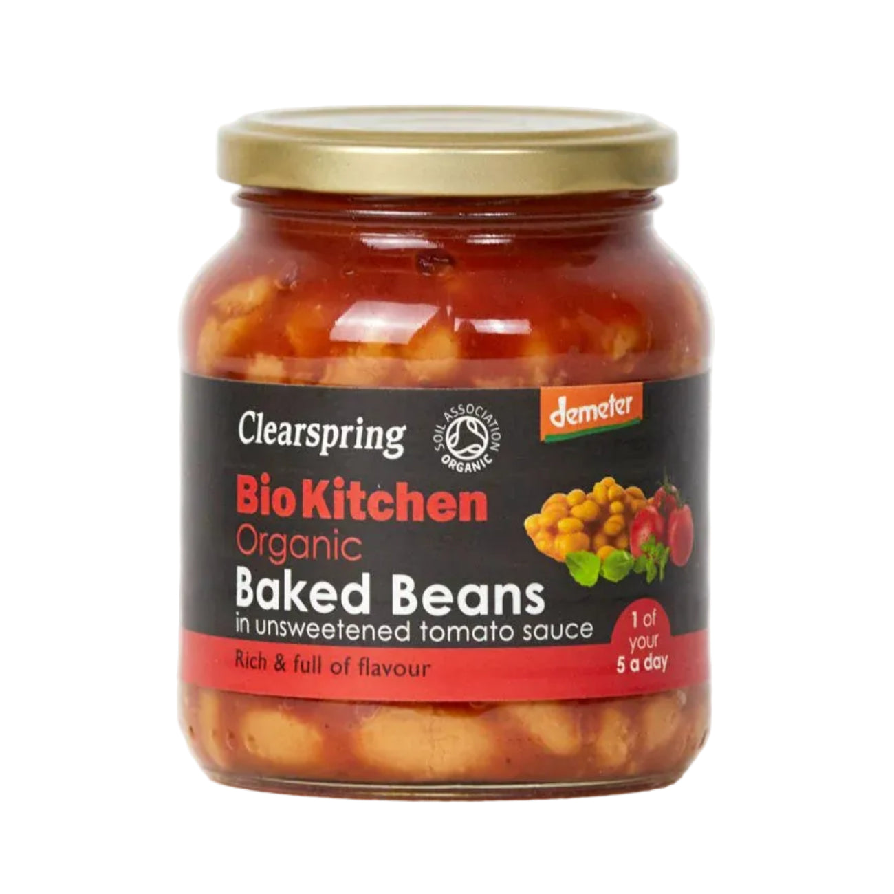 Clearspring Organic Baked Beans Unsweetened Bio Kitchen 350g front packaging