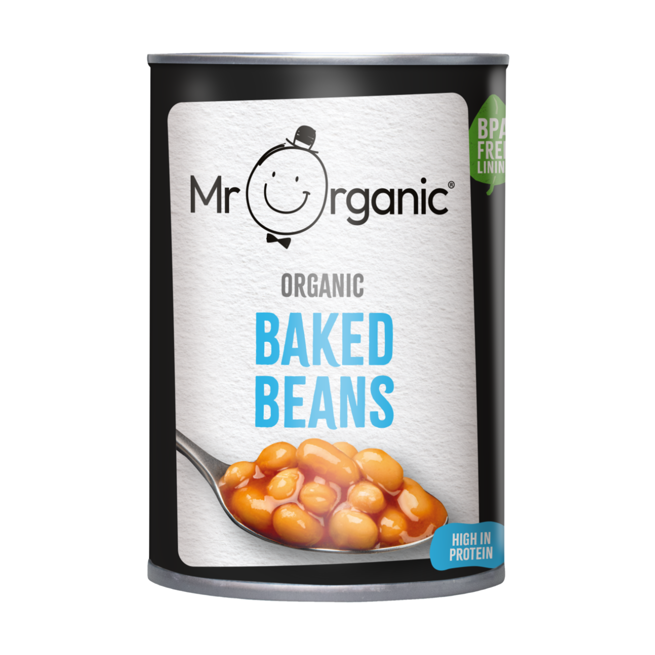 Mr Organic Baked Beans Tin 400g front packaging