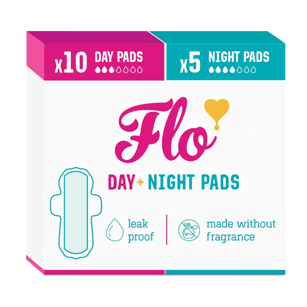 Here We Flo Bamboo Pads Winged & Ultra Thin 10 Day & 5 Night Pads front packaging