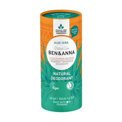 Ben and Anna Aloe Vera Soda Deodorant Fragrance Free Paper Tube 40g front packaging