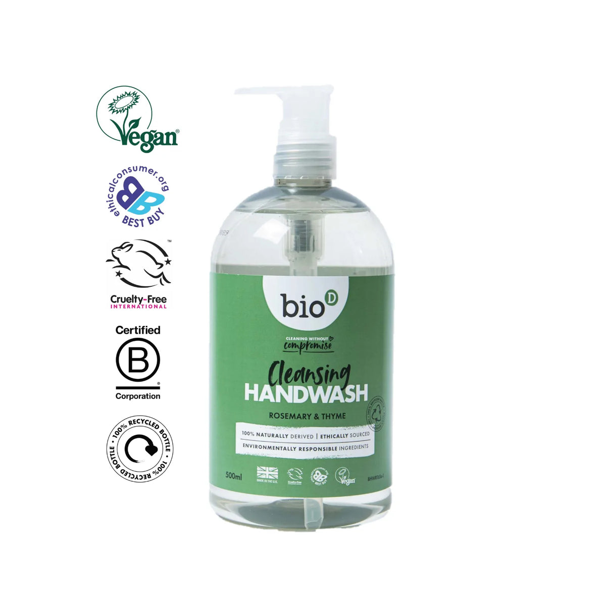 Bio D Rosemary and Thyme Hand Wash 500ml certifications