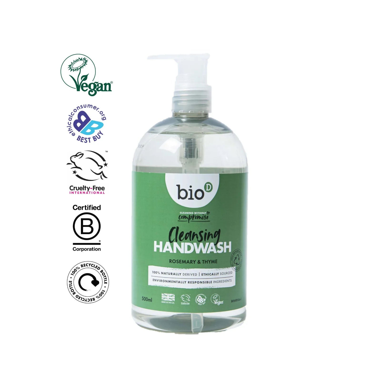 Bio D Rosemary and Thyme Hand Wash 500ml certifications