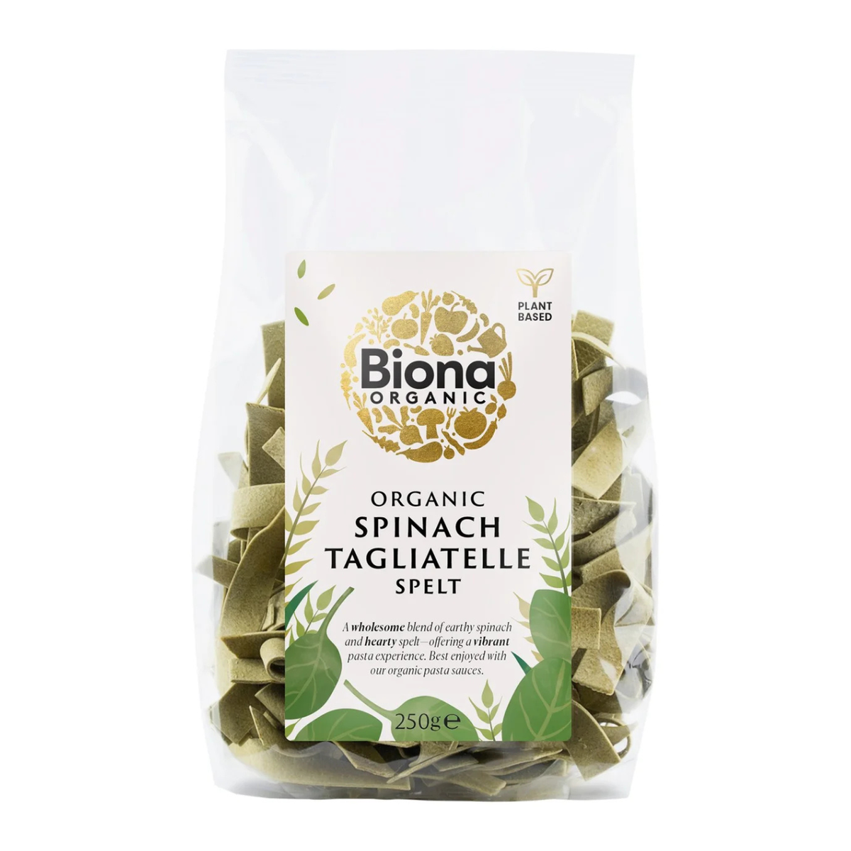 Biona Organic Spelt Spinach Artisan Tagliatelle Rolled 250g front packaging