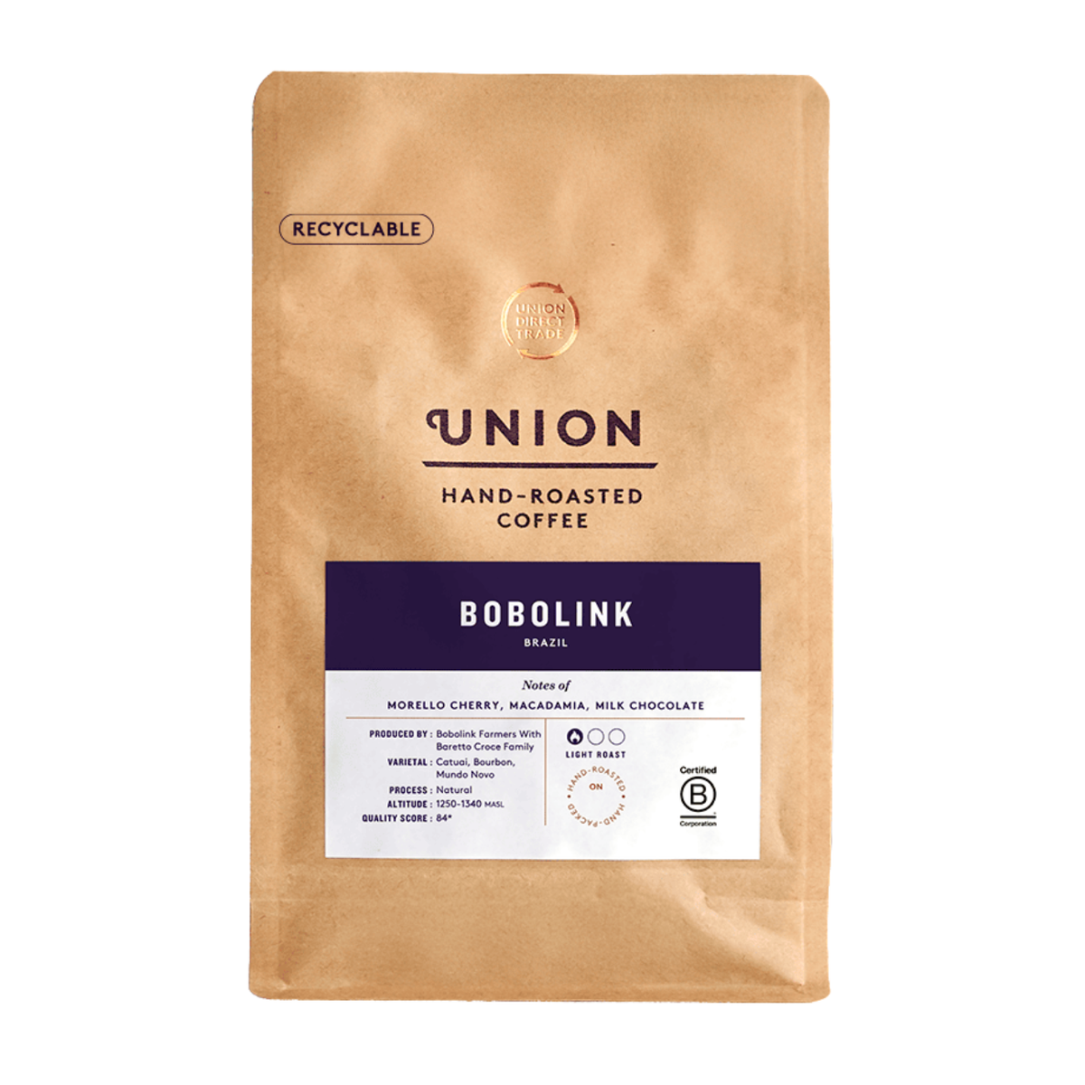 Union Roasted Coffee Bobolink Brazil Cafetiere Grind 200g front packaging