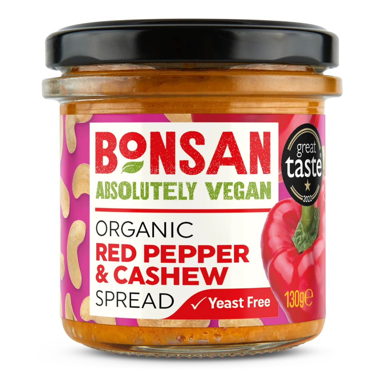 Bonsan Organic Cashew and Bell Pepper Vegan Pate 130g front packaging 