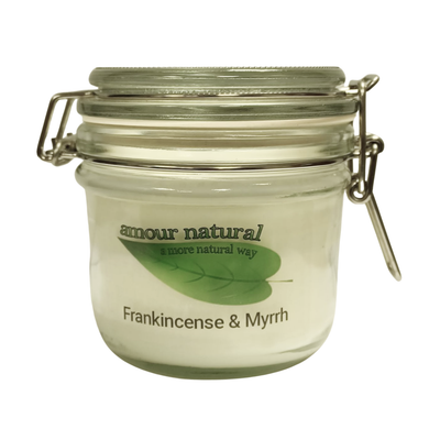 Amour Natural Candle Glass Jar Frankincense and Myrrh 200ml front packaging