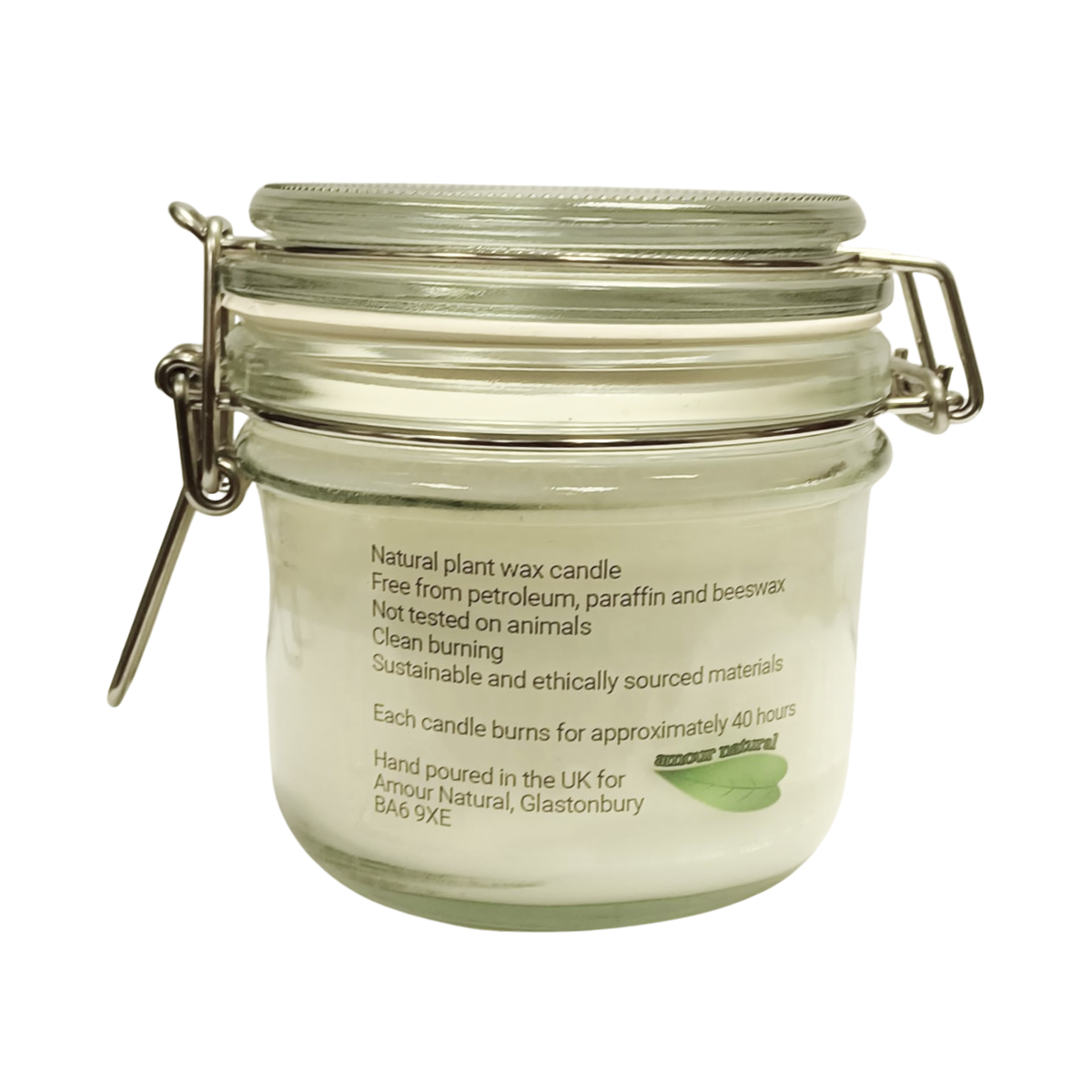 Amour Natural Candle Glass Jar Frankincense and Myrrh 200ml back packaging