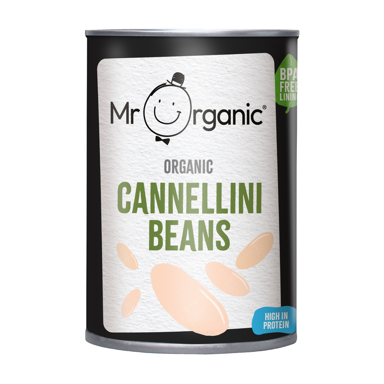 Mr Organic Cannellini Beans Tin 400g front packaging