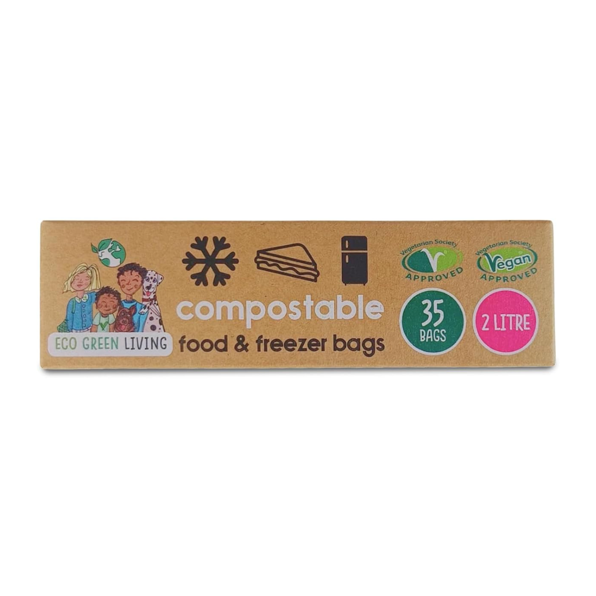 Eco Green Living Certified Compostable Food & Freezer Bags 2 Litre 1 Roll front packaging
