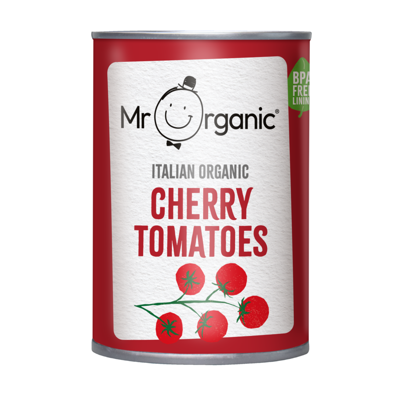 Mr Organic Cherry Tomatoes Tin 400g front packaging