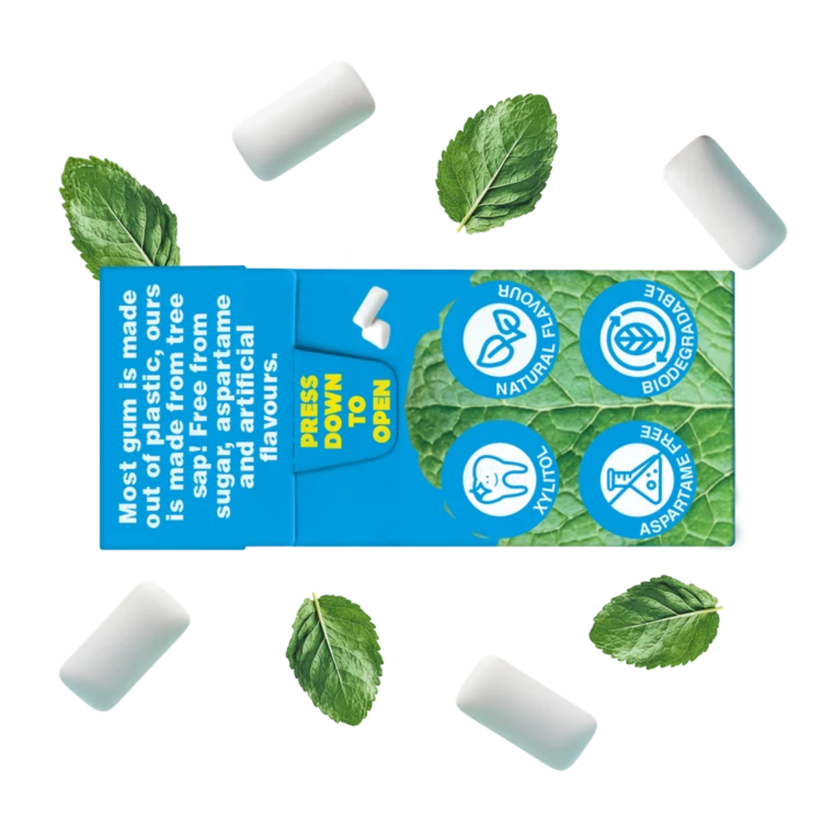 Chewsy Peppermint Plant-based Plastic-free Gum 15g back packaging
