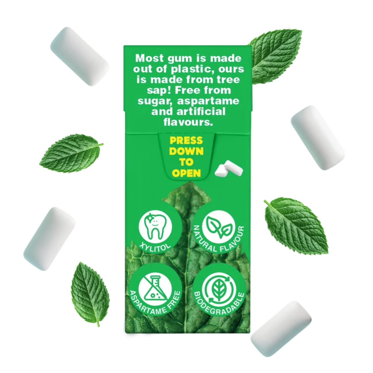 Chewsy Spearmint Plant-based Plastic-free Gum 15g back packaging