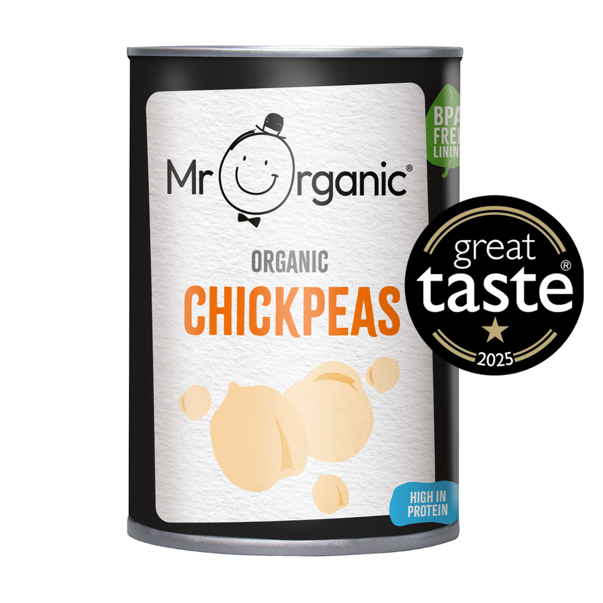 Mr Organic Chick Peas Tin 400g front packaging