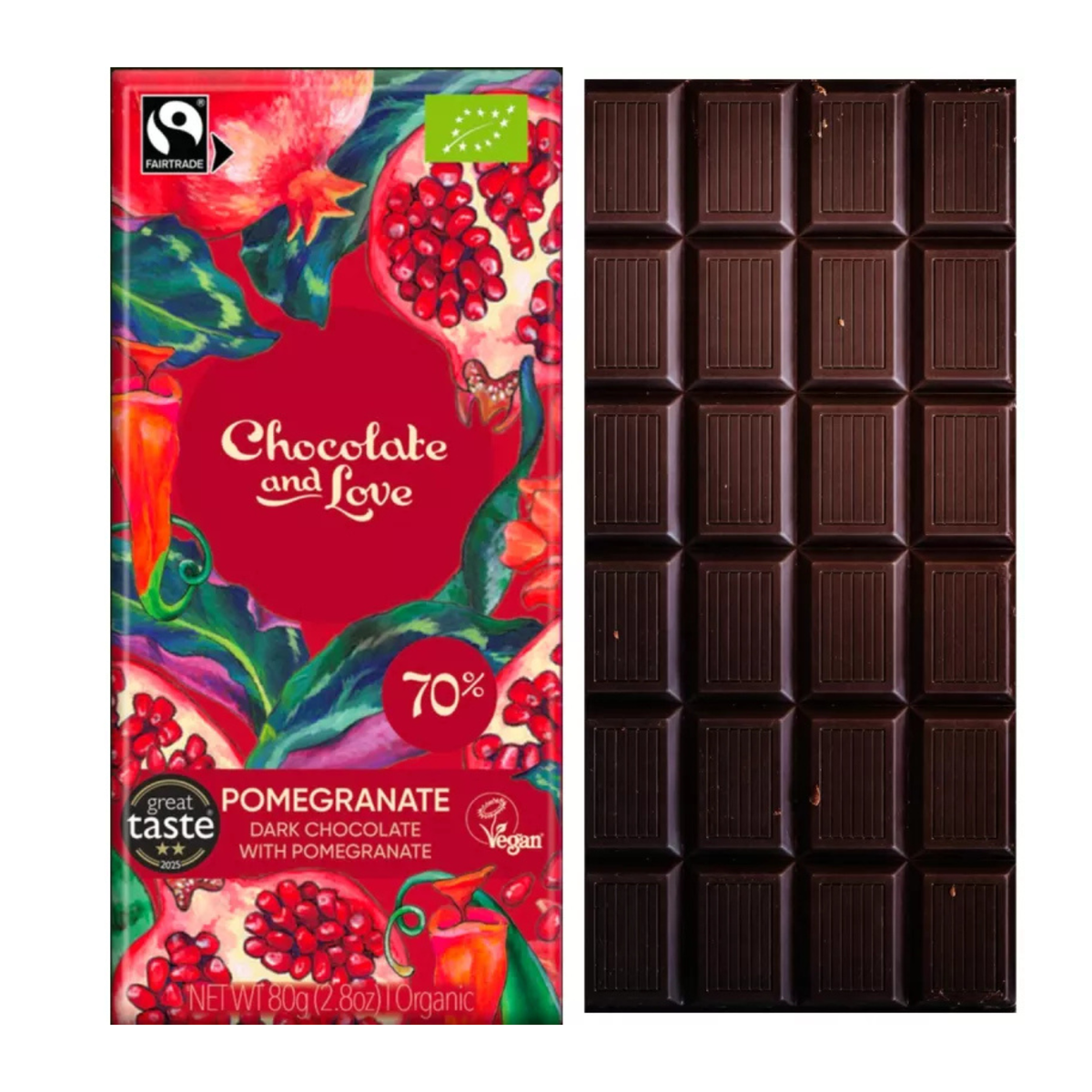 Chocolate and Love Dark Chocolate & Pomegranate 70% 80g bars 