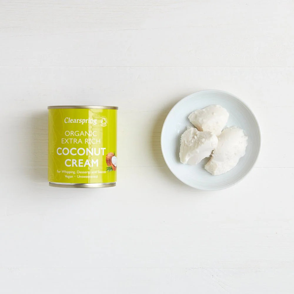 Clearspring Organic Extra Rich Coconut Cream 200ml front packaging with actual product