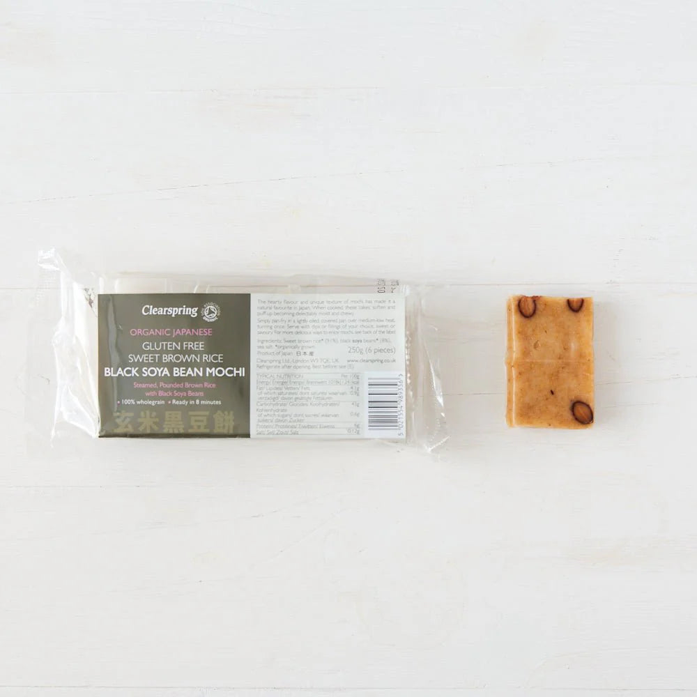 Clearspring Organic Japanese Black Soya Beans Brown Rice Mochi 250g with actual product