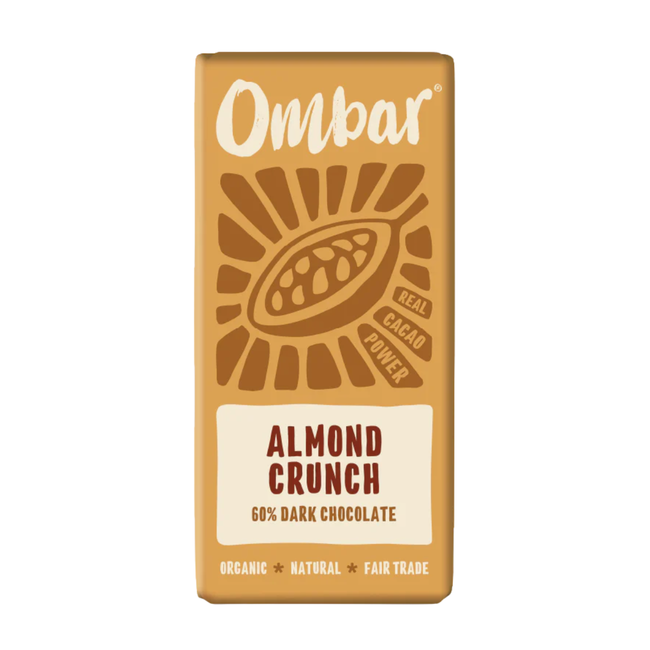 Ombar Coco Almond 60% Cacao Chocolate Bar 70g front packaging
