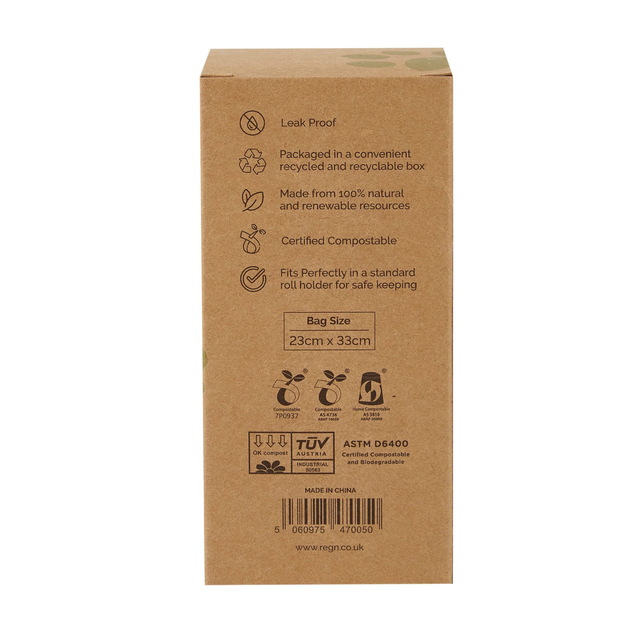 Regn Compostable Dog Poop Bags 120 Bags back packaging