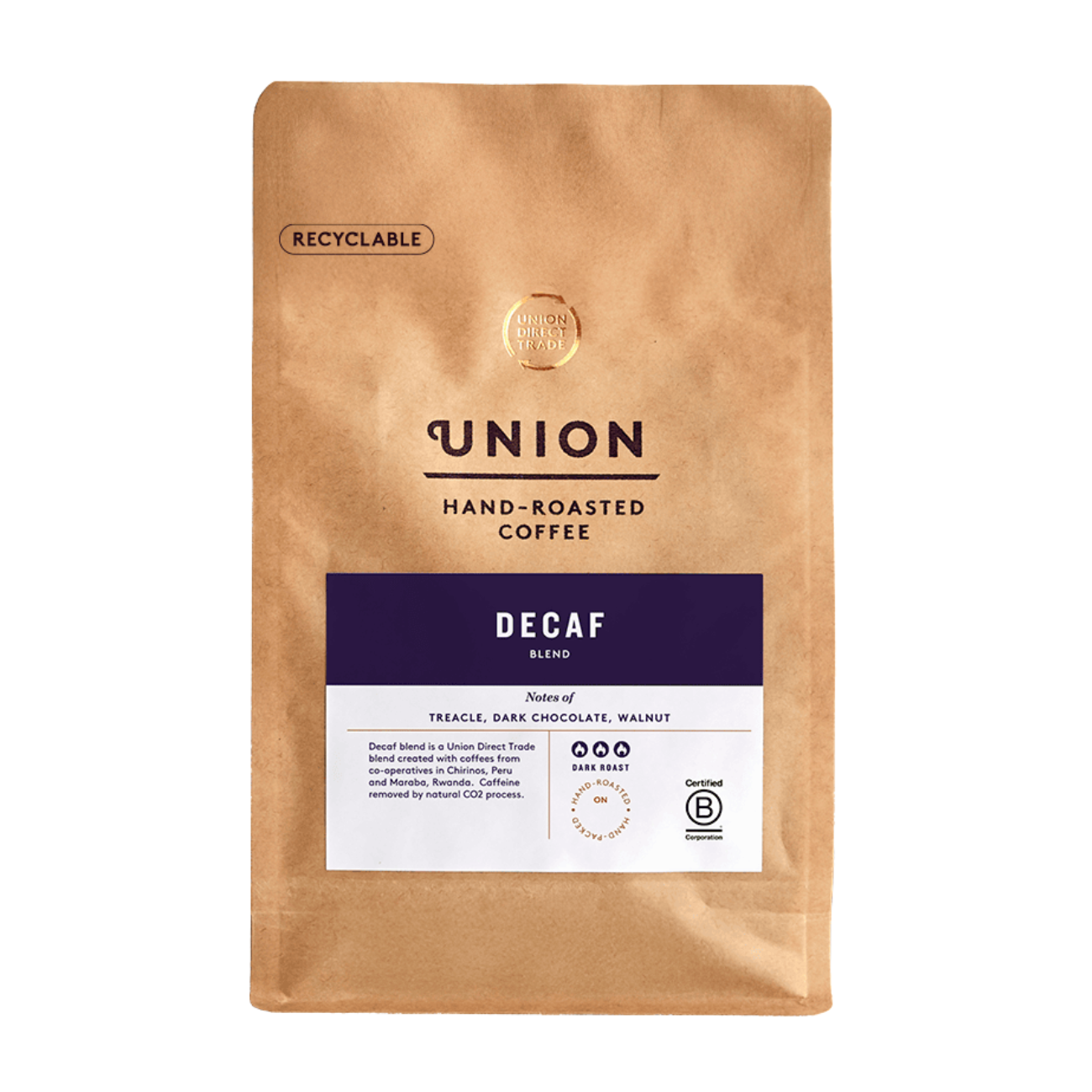 Union Roasted Coffee Decaf Cafetiere Grind 200g front packaging