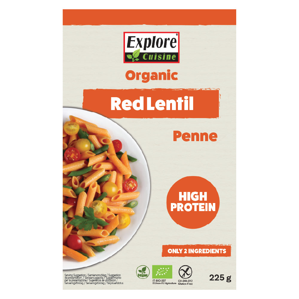 Explore Cuisine Organic Red Lentil Penne 225g — gluten-free, organic, high protein