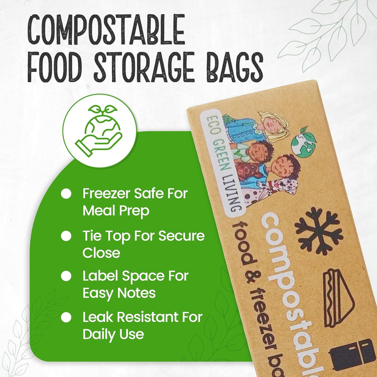 Eco Green Living Certified Compostable Food & Freezer Bags 2 Litre 1 Roll freezer safe