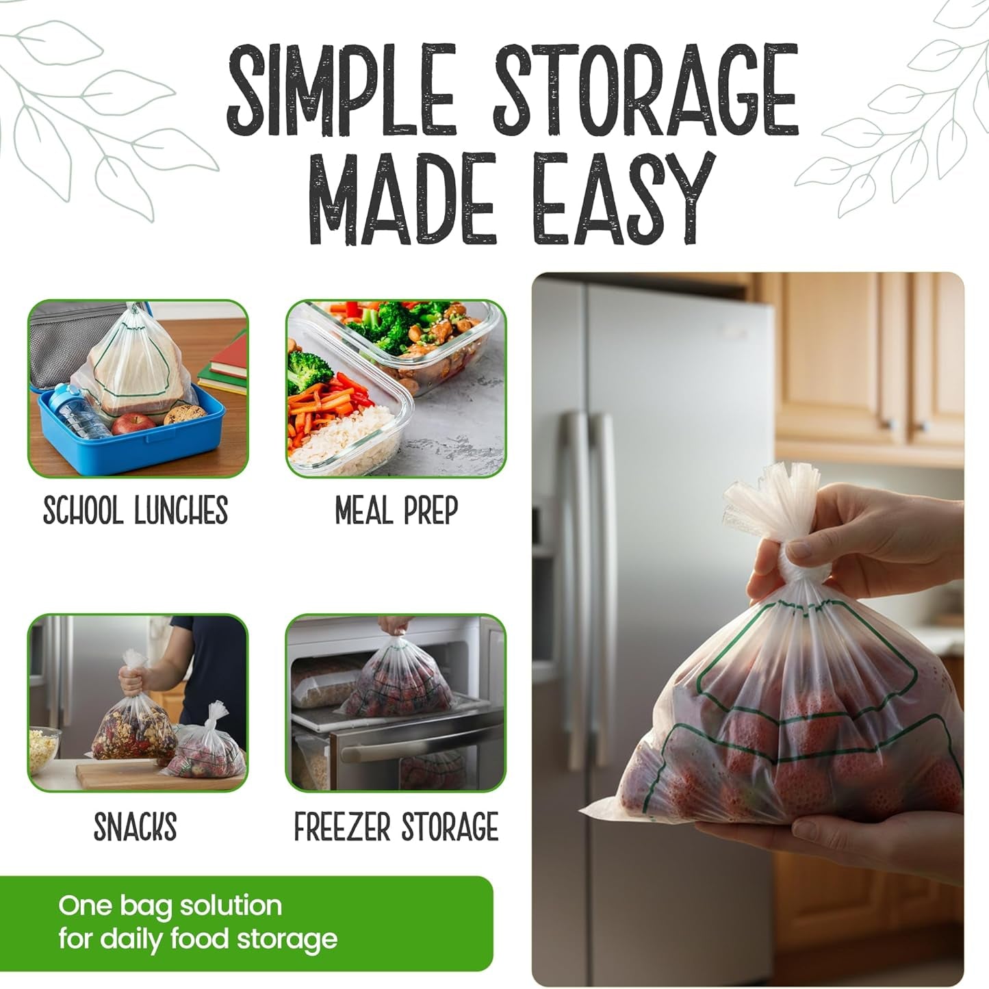 Eco Green Living Certified Compostable Food & Freezer Bags 2 Litre 1 Roll freezer safe simple storage made easy
