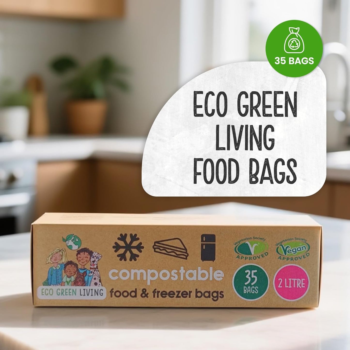 Eco Green Living Certified Compostable Food & Freezer Bags 2 Litre 1 Roll freezer safe simple storage made easy 35 bags