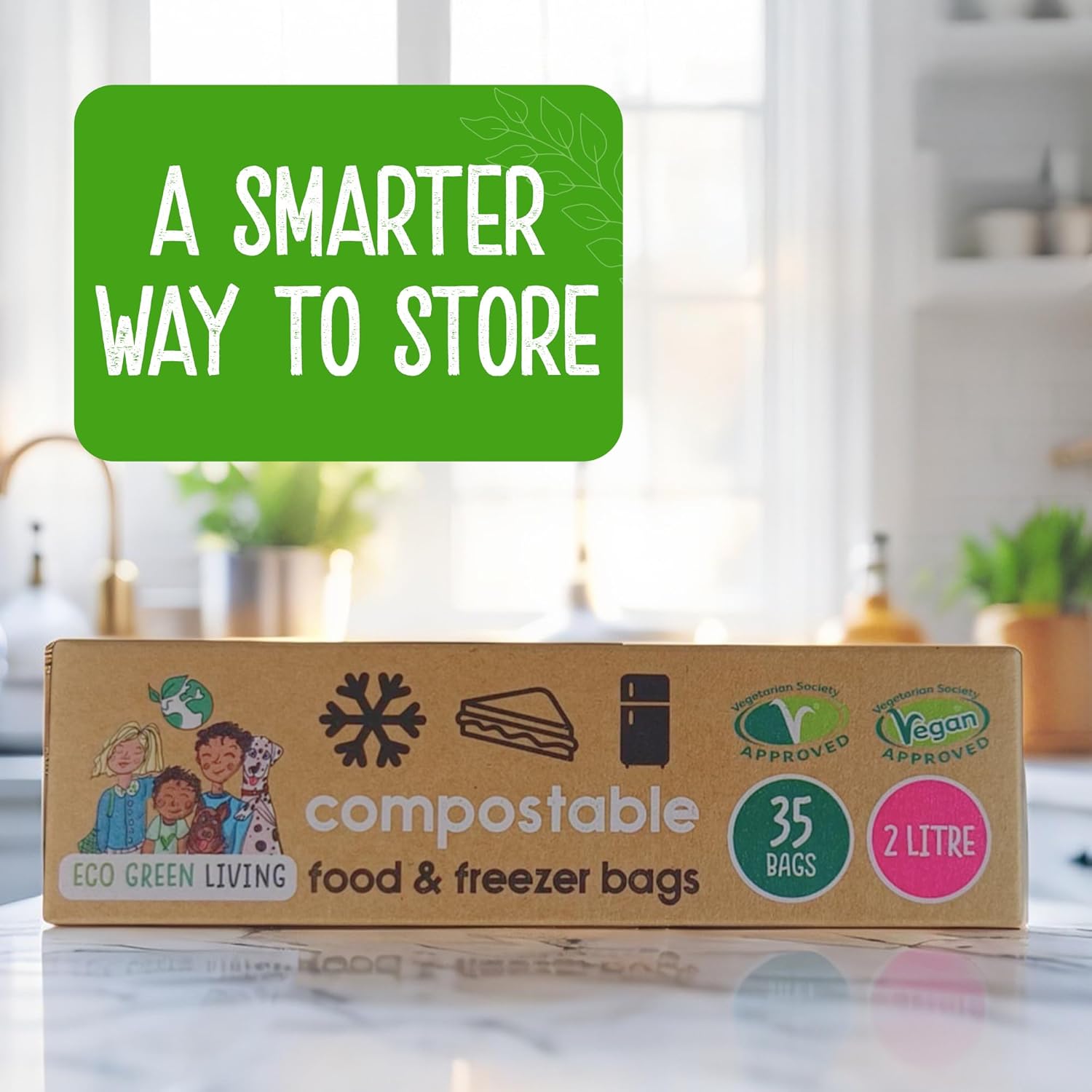 Eco Green Living Certified Compostable Food & Freezer Bags 2 Litre 1 Roll freezer safe smarter way to store