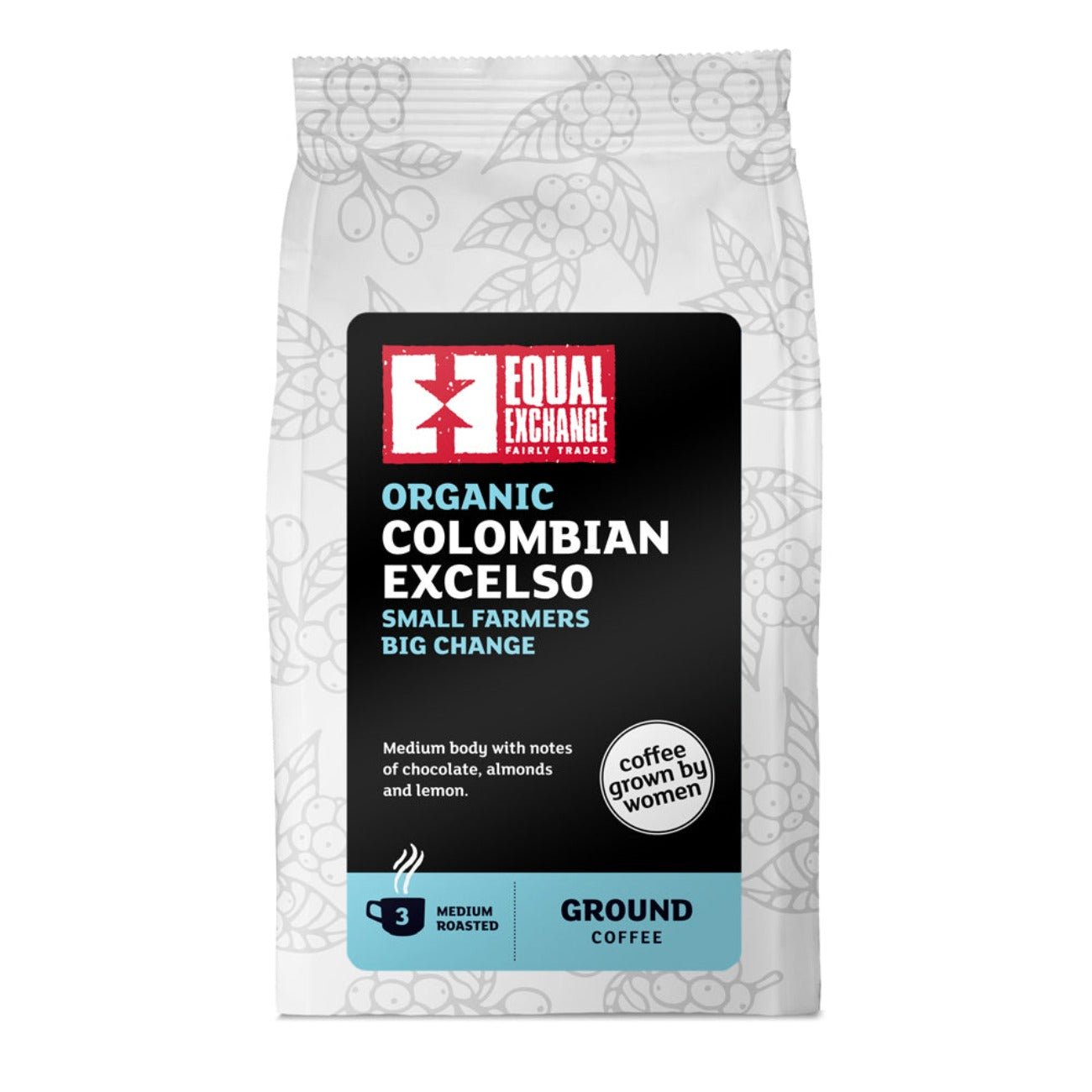 Equal Exchange Organic Colombian Excelso Coffee Ground 200g front