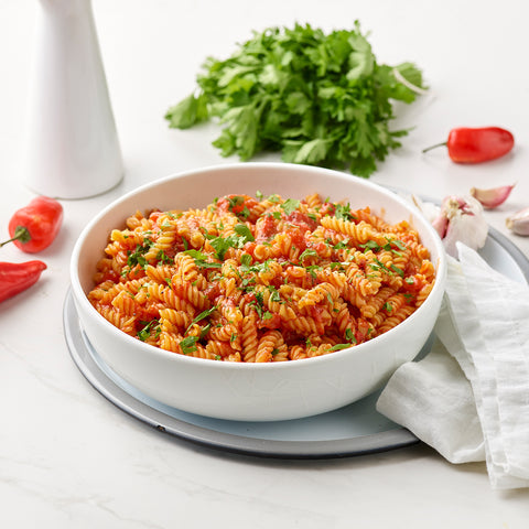 Freee Organic Maize and Rice Fusilli served with arrabbiata sauce
