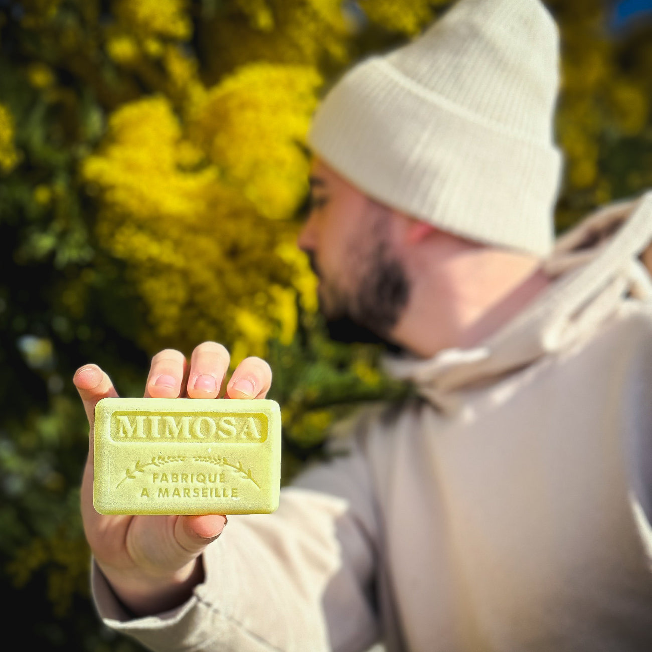 French Marseille Soap Mimosa 125g lifestyle image