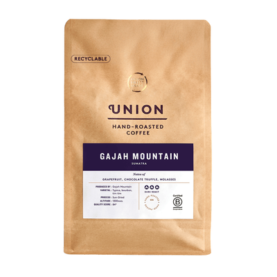 Union Roasted Coffee Gajah Mountain Sumatra Wholebean Coffee 200g front packaging