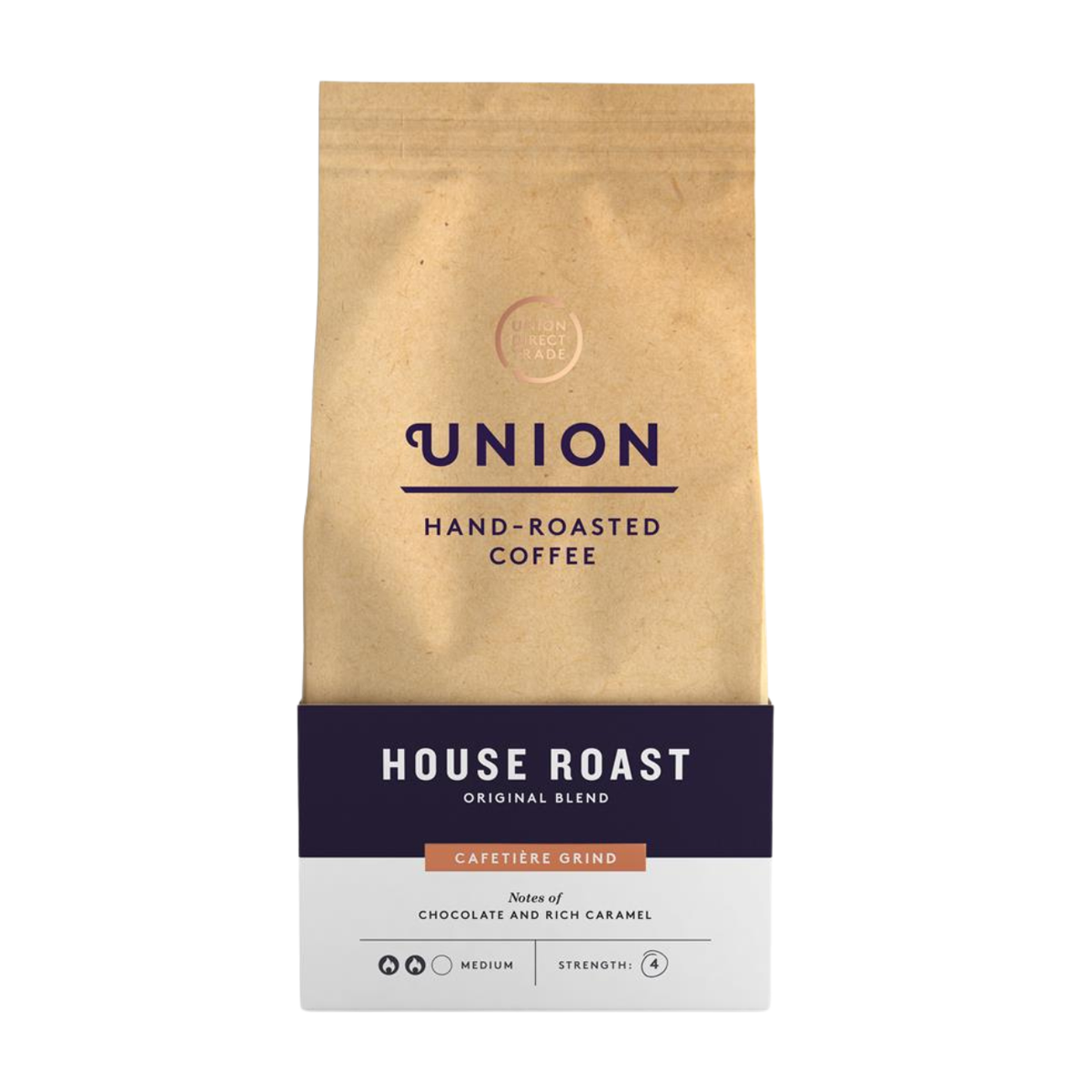 Union Roasted Coffee House Roast Cafetiere Grind 200g front packaging