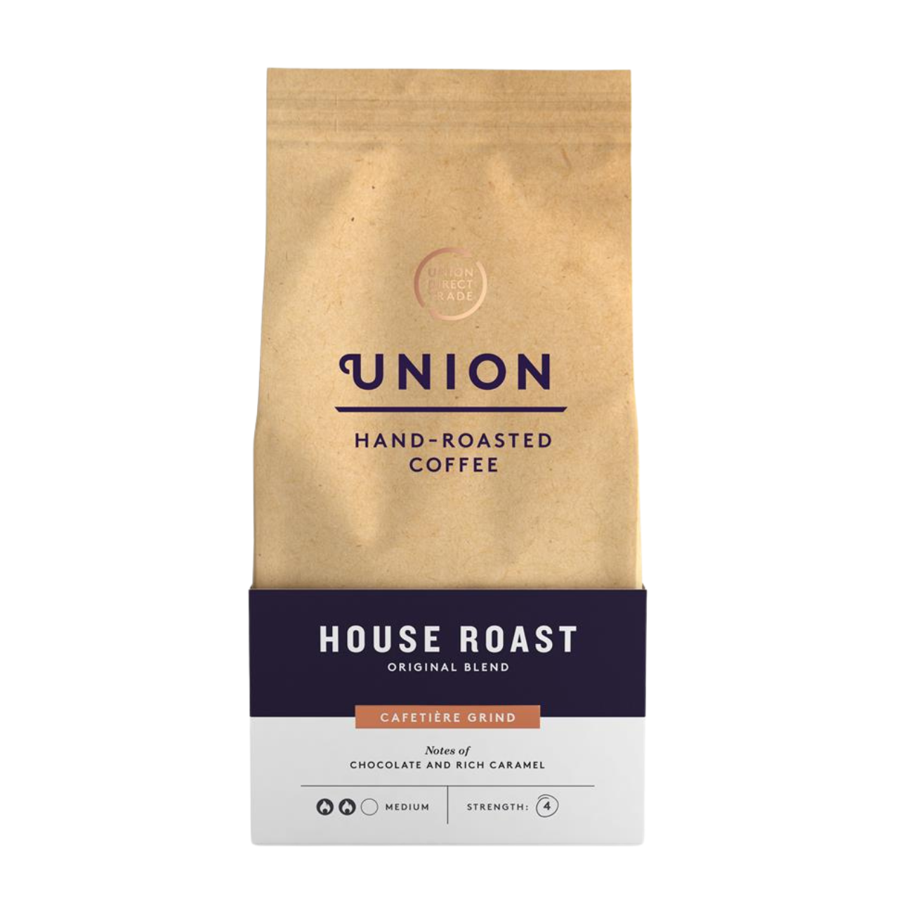 Union Roasted Coffee House Roast Cafetiere Grind 200g front packaging