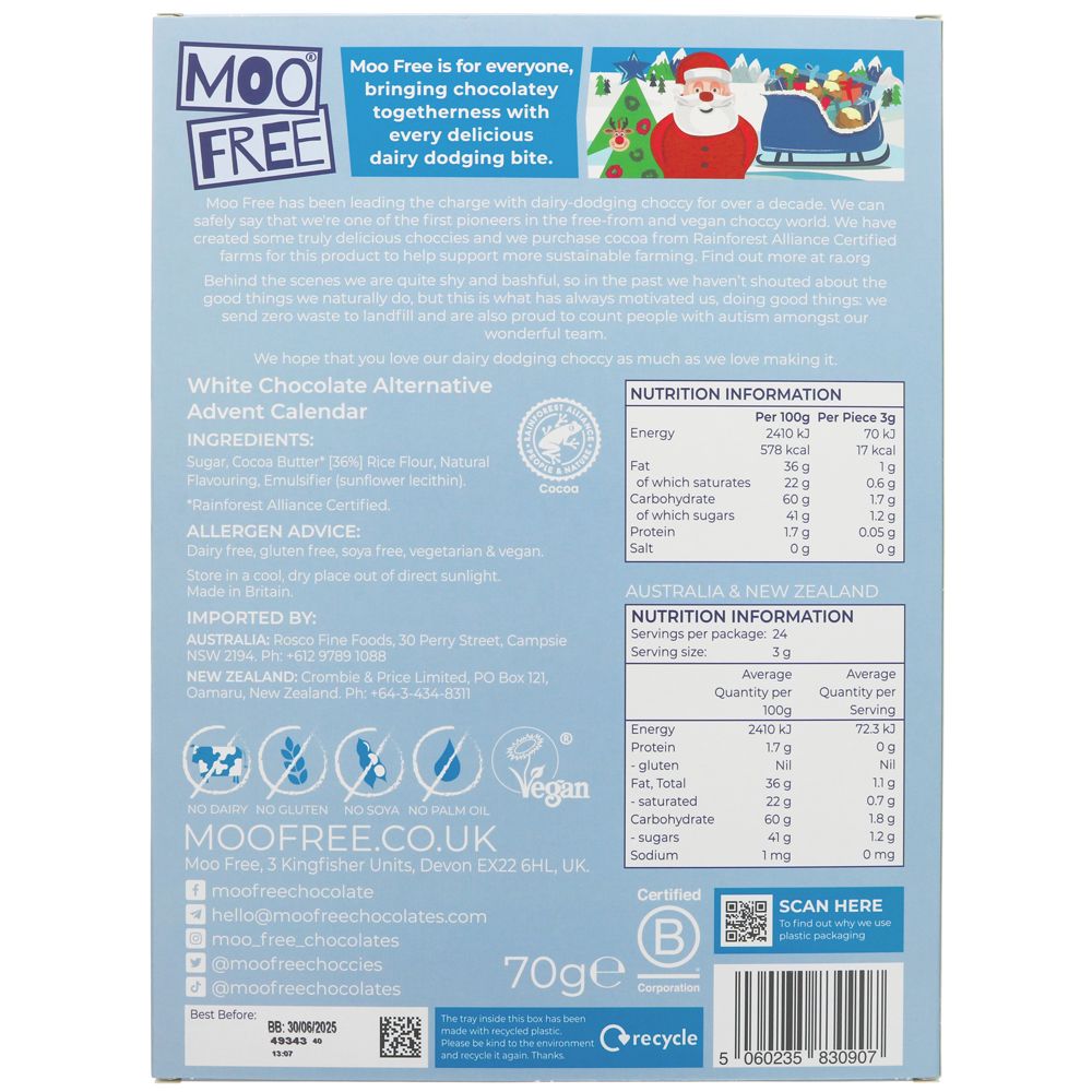 Moo Free White Chocolate Alternative Advent Calendar 70g