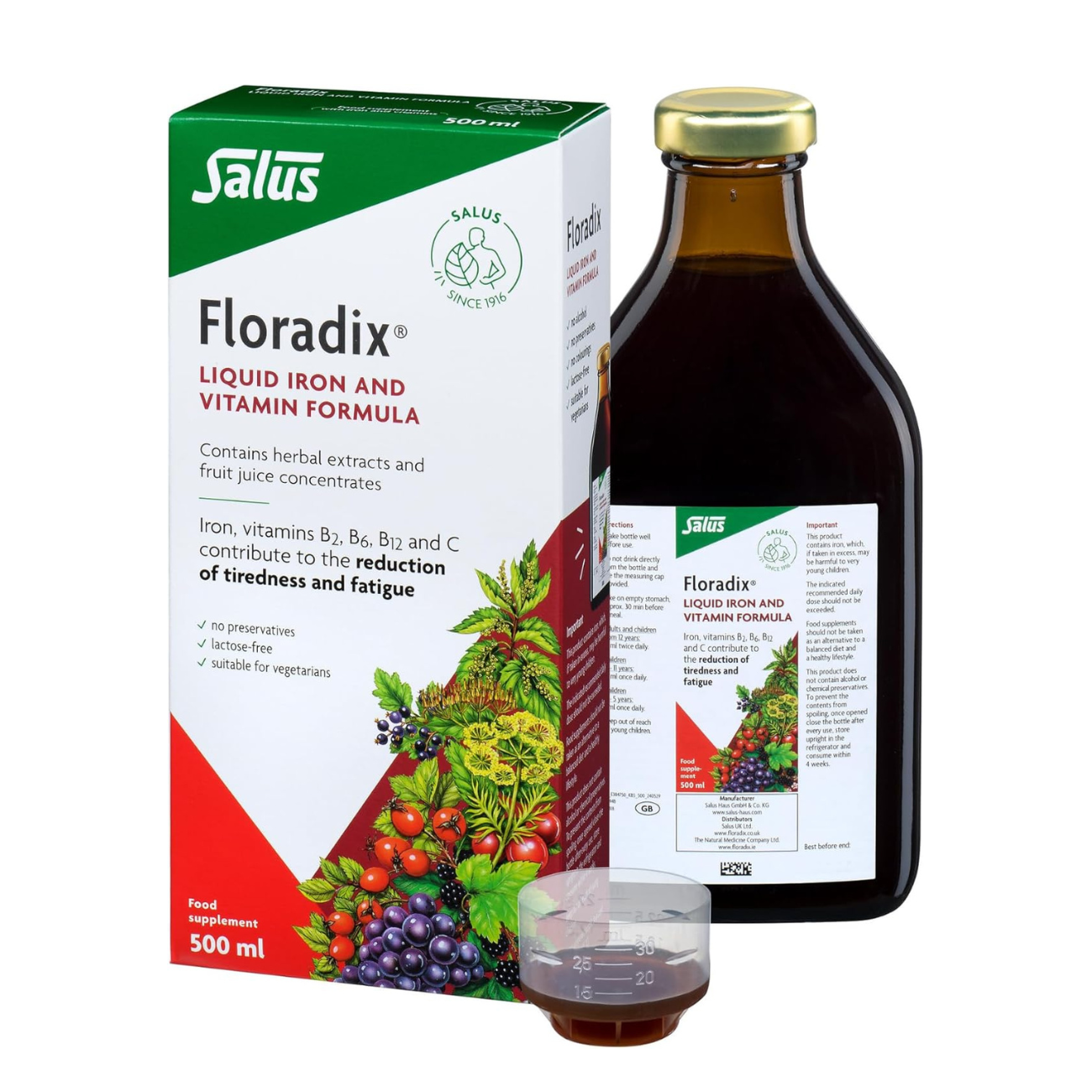 Floradix Iron Liquid Formula 500ml front packaging