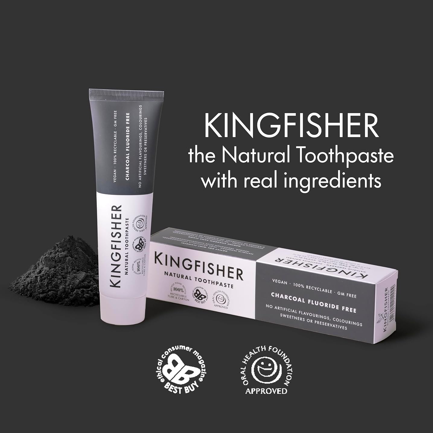 Kingfisher Natural Charcoal Toothpaste 100ml with real ingredients