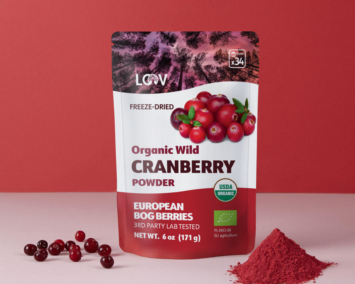 Loov Organic Wild Cranberry Powder 100g — freeze-dried Nordic wild cranberries