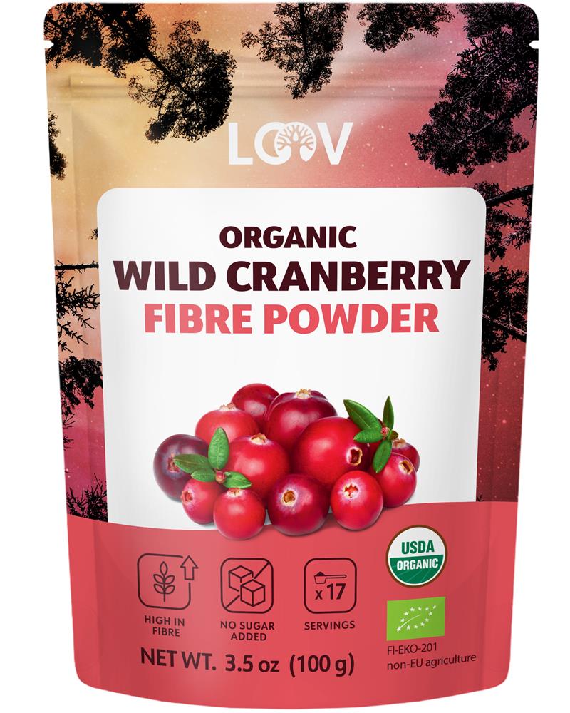 Loov Organic Wild Cranberry High Fibre Pomace Powder 100g — freeze-dried Nordic wild cranberry