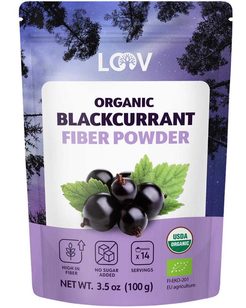 Loov Organic Wild Blackcurrant High Fiber Powder 100g — freeze-dried organic blackcurrant