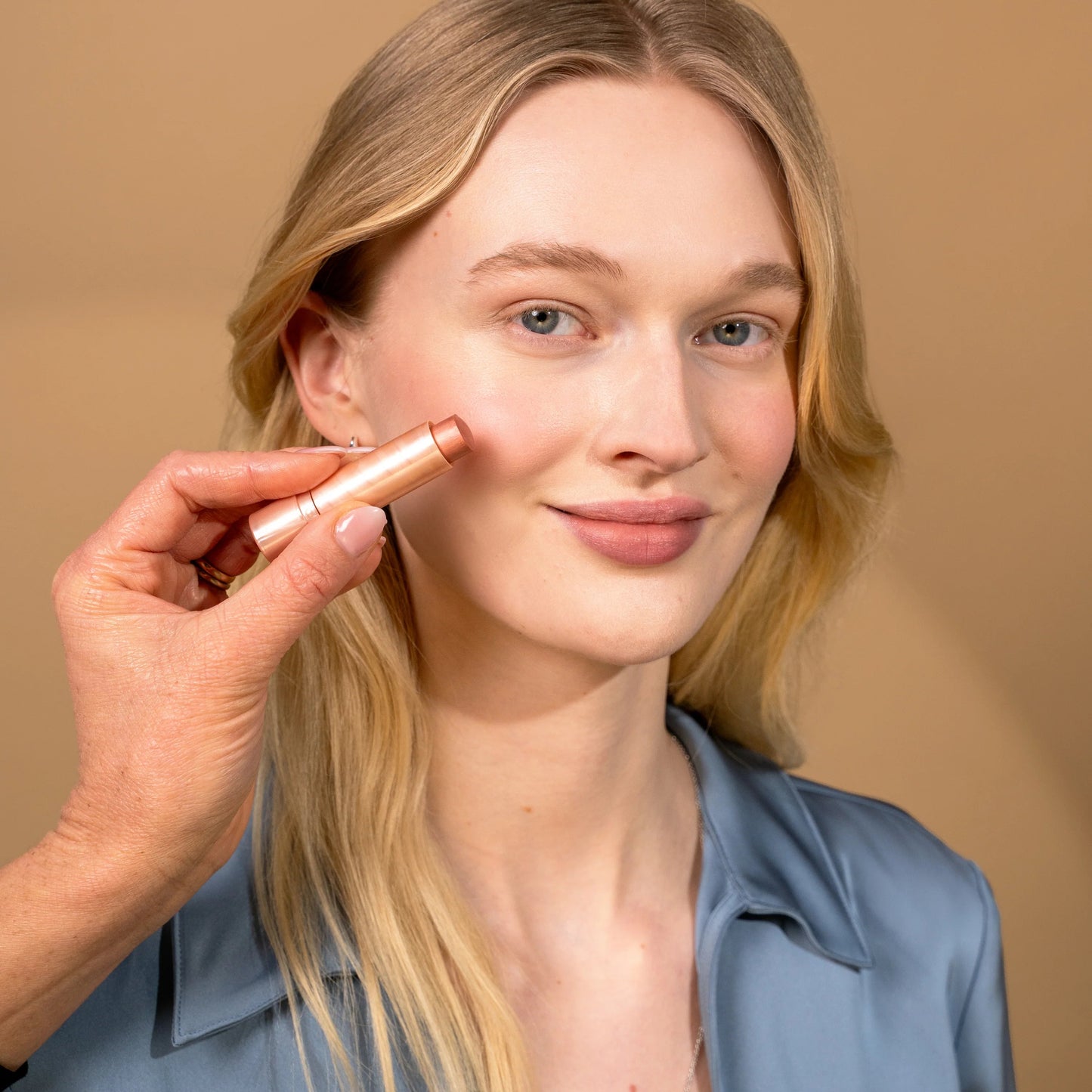 Lavera Organic Sundown Gold 03 Multi Balm New 4.5g applied on cheeks